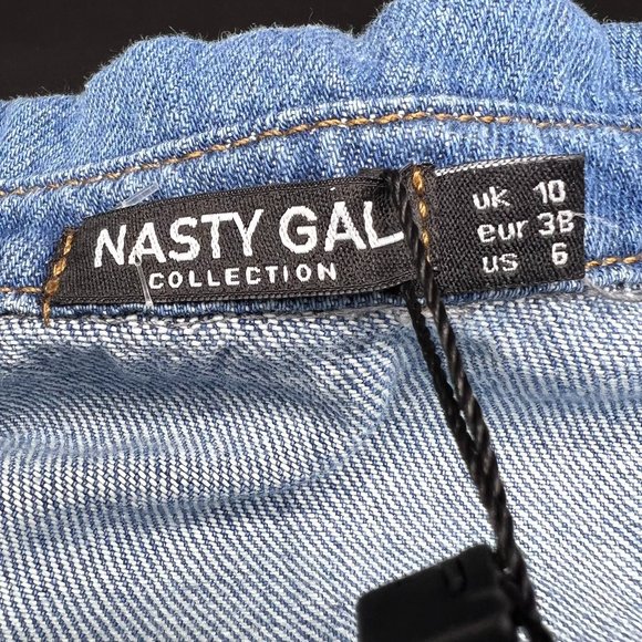 Nasty Gal Button Front Long Sleeve Denim Dress UK 10 US 6 Small Blue Western - Picture 4 of 8